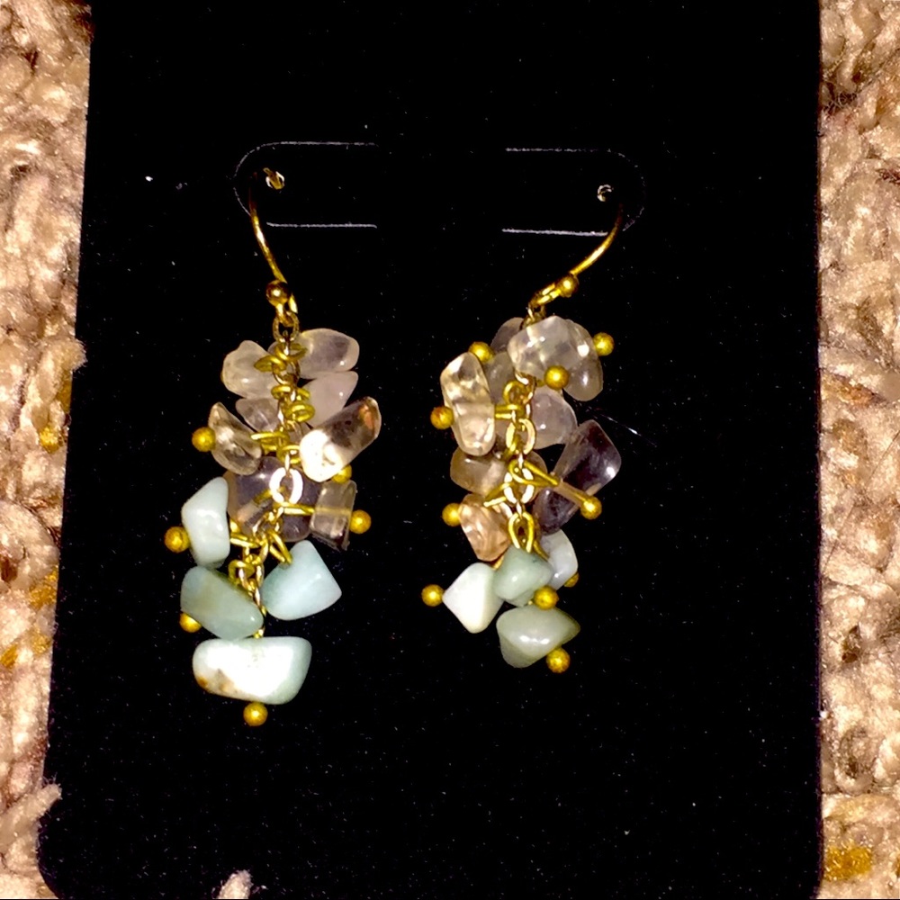 Light Pink & Light Blue Turquoise Stones Dangly Earrings NWT